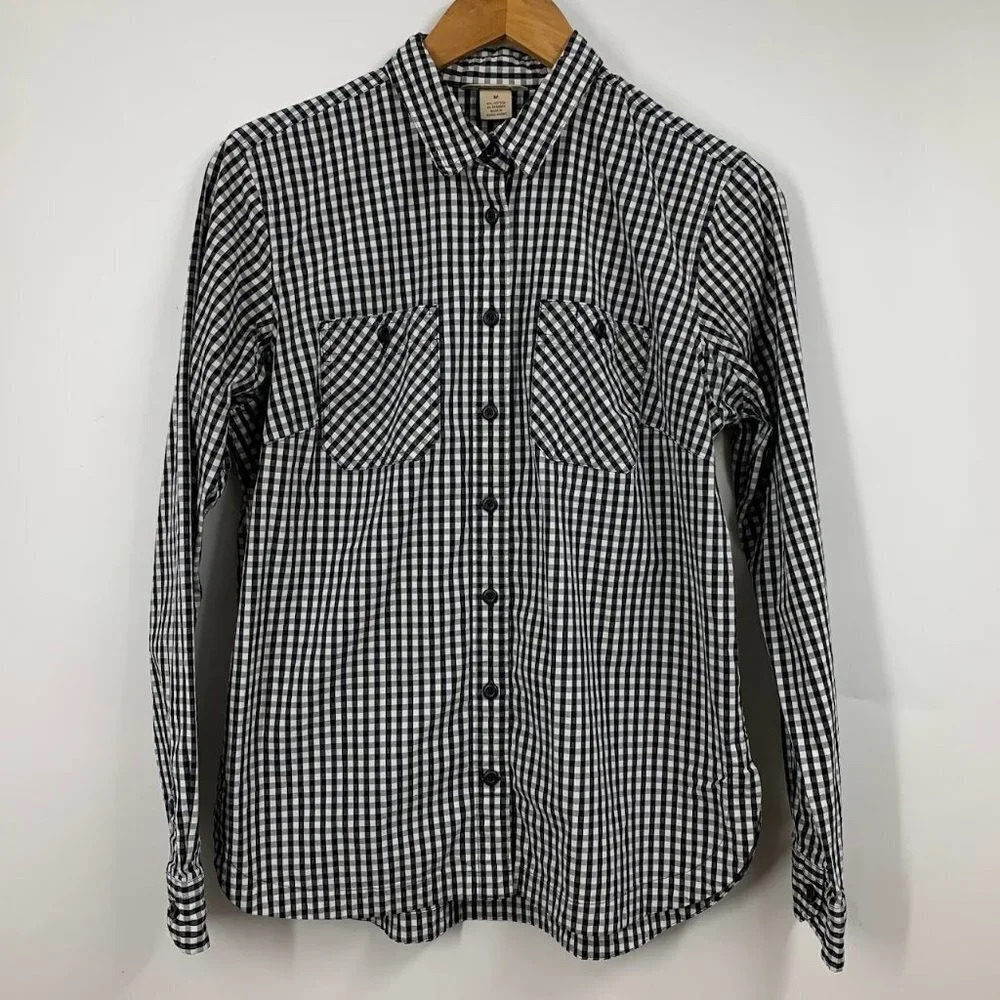 Duluth Trading Co Black & White Gingham Button-Down Shirt